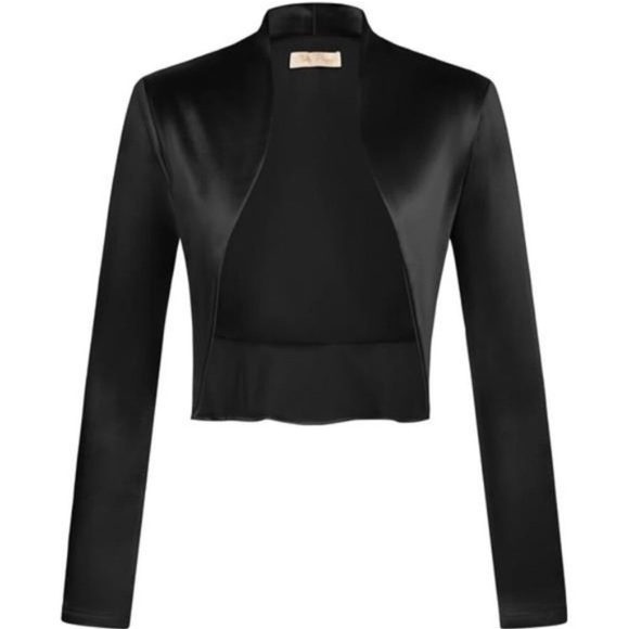 Women's Long Sleeve Shrug Cardigan Sweater Luxury Satin-black